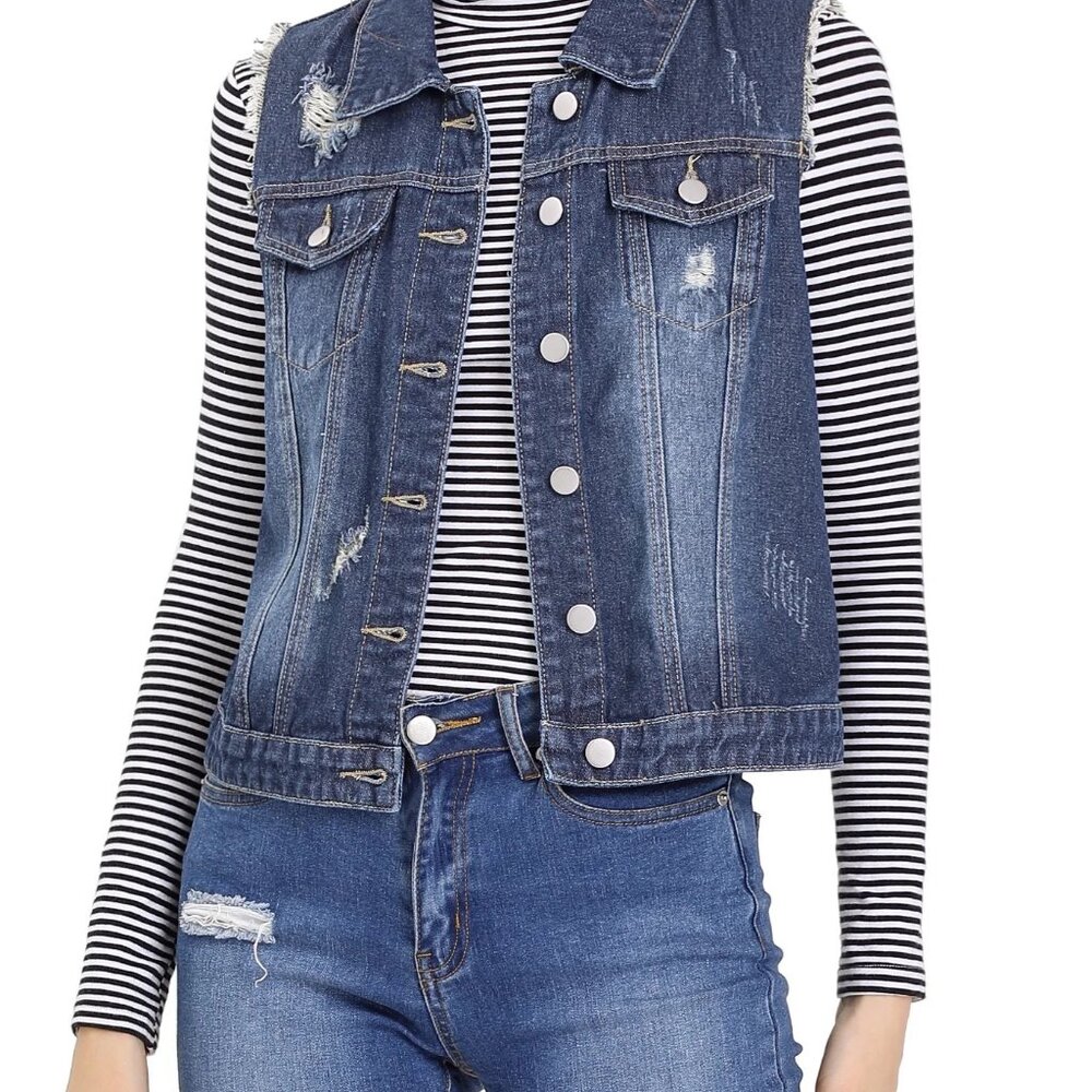 Vintage Paris Blues Denim Jean Vest 1X FITS LIKE Junior’s XL